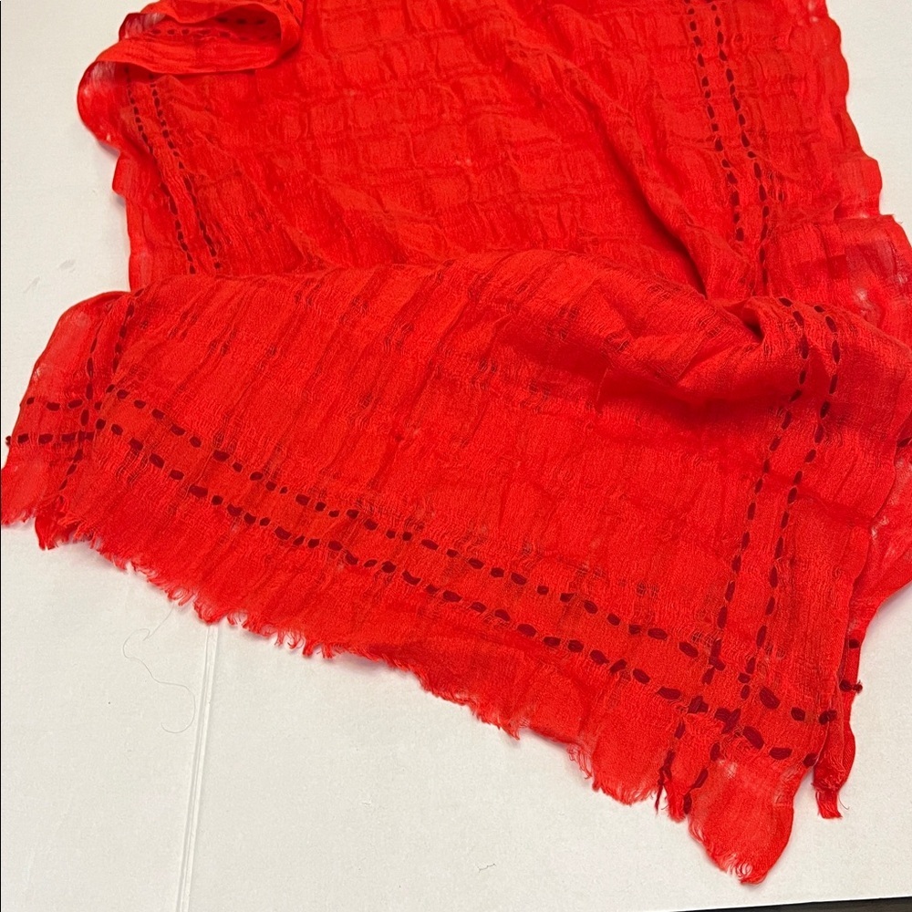 EILEEN FISHER RED CASUAL SHEER LARGE LINEN/CASHMERE/MERINO WOOL SCARF - Picture 5 of 6